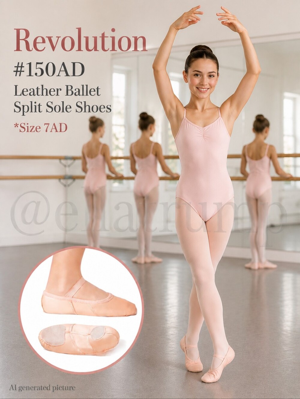 Dance Shoes Revolution #150AD Leather Ballet Split Sole Shoes Size 7AD